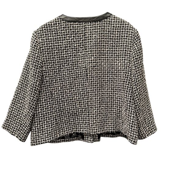 Pendleton Blazer Womens 22W Silk Tweed Leather Trim Black White Lined Jacket - Picture 3 of 10